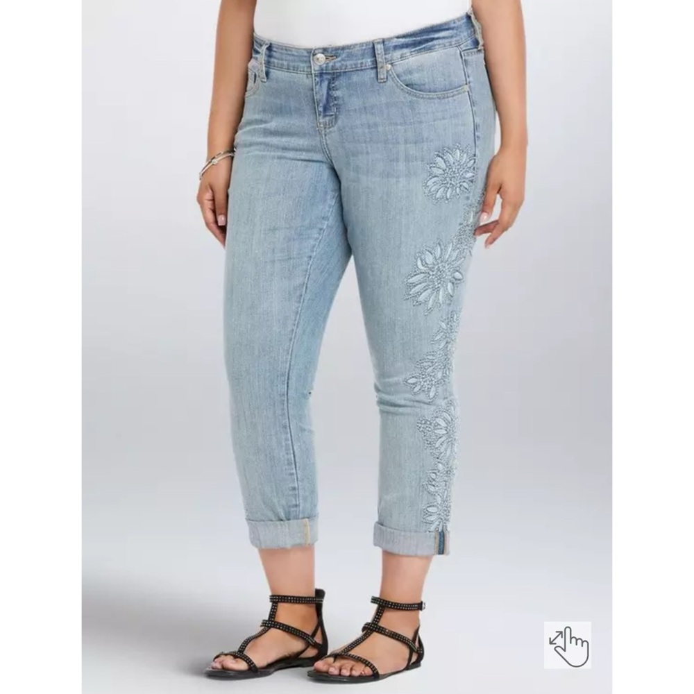 Torrid Premium Embroidered Floral Boyfriend Jean